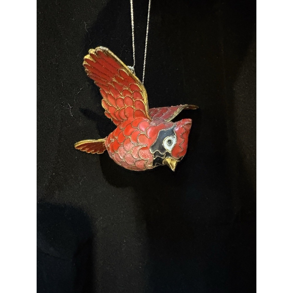 Hand Crafted Cloisonné Enamel Gold And Red Cardinal in flight Bird Ornament